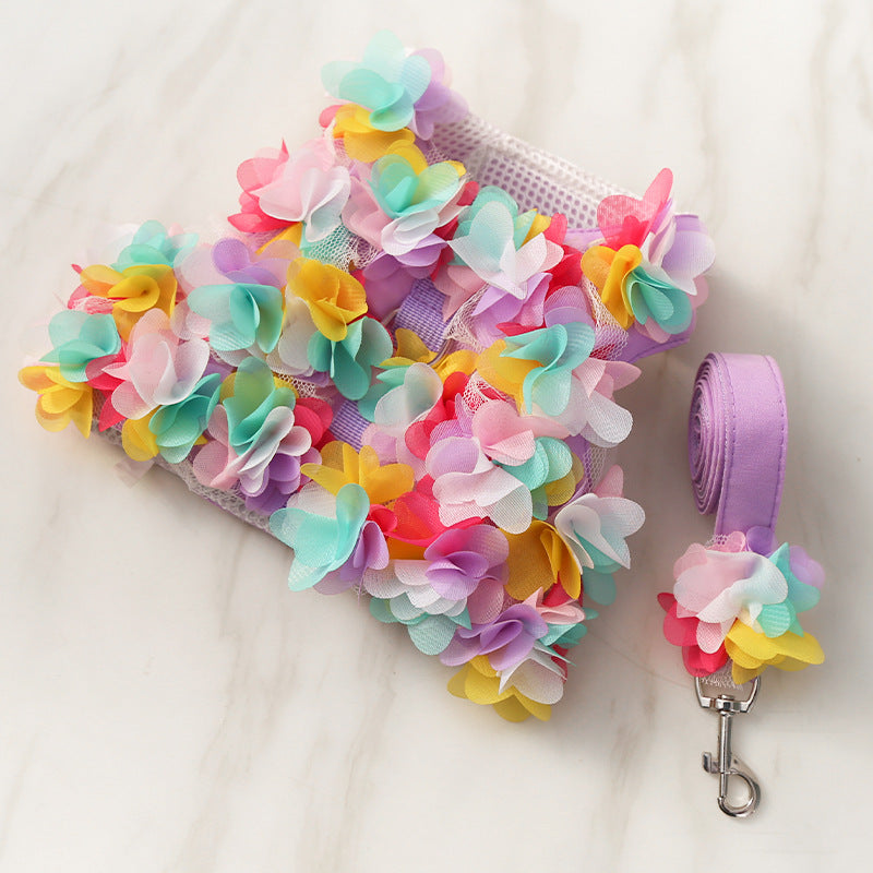 Chest Strap Traction Small Floral Lace Teddy Bear Dog Leash In Spring, Summer And Autumn
