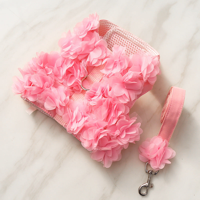 Chest Strap Traction Small Floral Lace Teddy Bear Dog Leash In Spring, Summer And Autumn