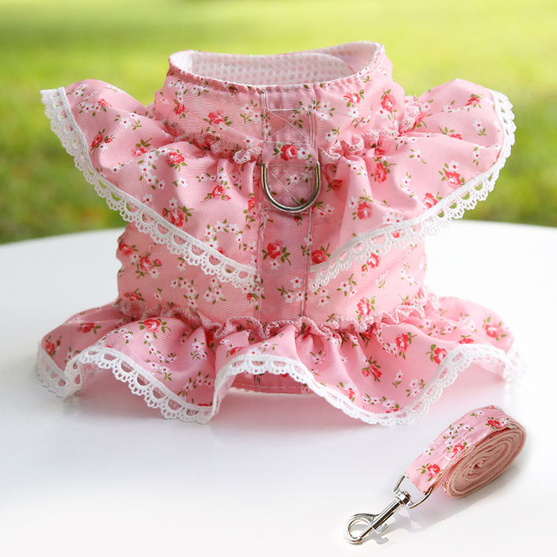 Chest Strap Traction Small Floral Lace Teddy Bear Dog Leash In Spring, Summer And Autumn